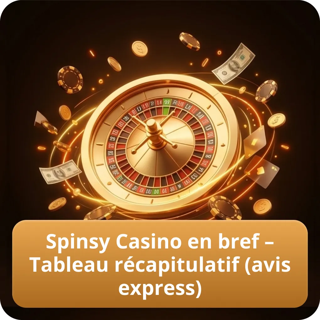 Spinsy Casino en bref – Tableau récapitulatif (avis express)